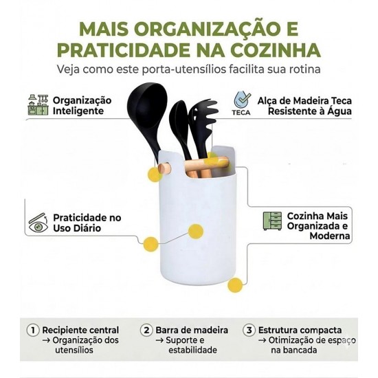 Porta Utensílios De Cozinha Multiuso Com Alça Branco Eco Design